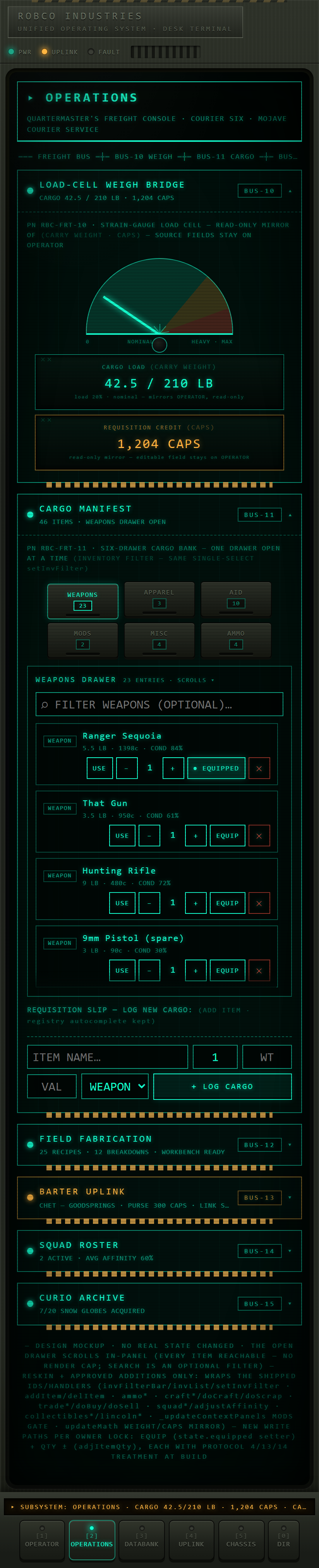 Design mockup: operations console with a semicircular load-cell dial
